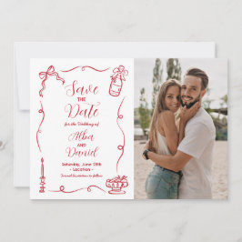 Sla de datum met de hand getekend geïllustreerd gr save the date