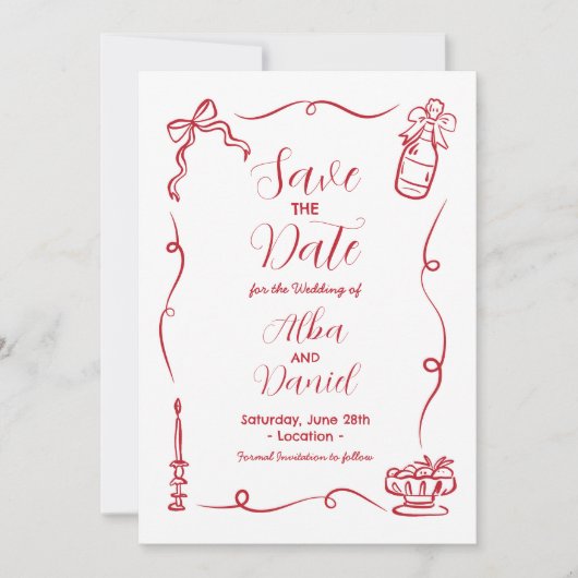 Sla de datum met de hand getekend geïllustreerd gr save the date (Voorkant)