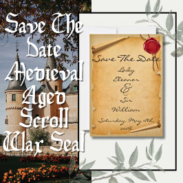 Sla de datum middeleeuws verouderd scroll wax zege save the date
