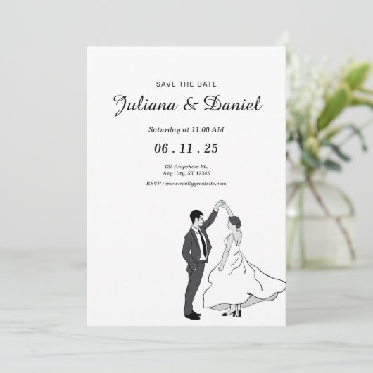 Sla de datum minimalistische grillige hand getrokk save the date (Staand voorkant)