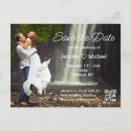 Sla de datum minimalistische script QR code foto o Aankondigingskaart
