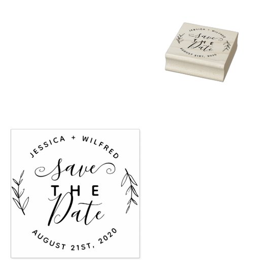 Sla de datum moderne ronde krans & rustiek script 	rubberstempel (Gestempeld)