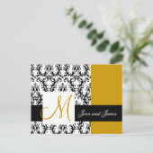 Sla de datum Monogram Damask Wedding Gold op Aankondigingskaart (Staand voorkant)