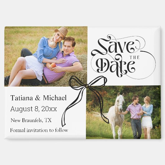 Sla de datum op 2 foto's Coquette Bow Ribbon Moder Magneet (Voorkant)