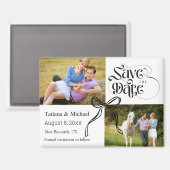 Sla de datum op 2 foto's Coquette Bow Ribbon Moder Magneet (Voorkant / Achterkant)