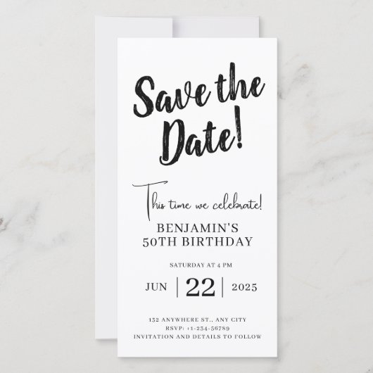 Sla de datum op 50Birthday Phone Invitation Unique Aankondiging (Voorkant)