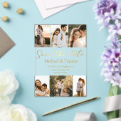 Sla de datum op 6 foto's Collage Gold Script Weddi Acryl Uitnodigingen (Insitu (Huwelijk))