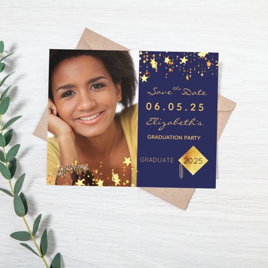 Sla de datum op afstudeerfeest 2023 blauw budget flyer