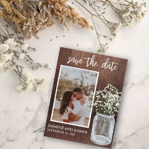 Sla de datum op Baby's Breath Bloemen Foto   Aankondigingskaart