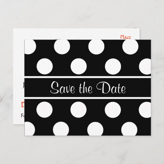 Sla de datum op Black Polka Dot Photo Briefkaart (Voorkant / Achterkant)