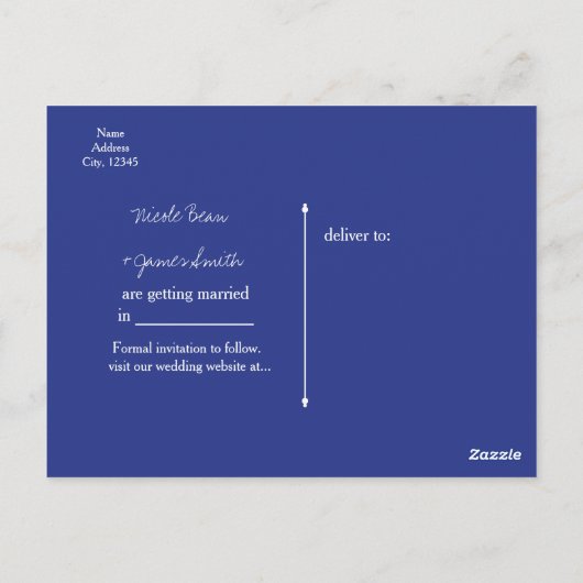 Sla de datum op Blue Checkered Gingham Verloving Briefkaart (Achterkant)