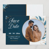 Sla de datum op Blue Photo Announcement Kaart (Voorkant / Achterkant)