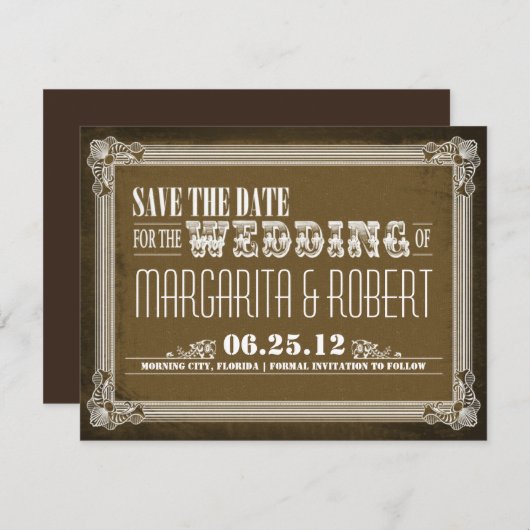 Sla de datum op  Brown Invitations Save The Date (Voorkant / Achterkant)