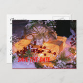 Sla de datum op Cadeau Bow Wreath Holiday Briefkaa Aankondigingskaart (Voorkant / Achterkant)