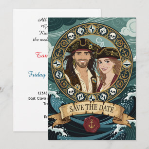 Sla de datum op Coole piratenbruiloft Save The Date