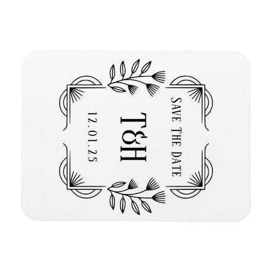 Sla de datum op Custom Art Deco Botanical Monogram Magneet (Horizontaal)