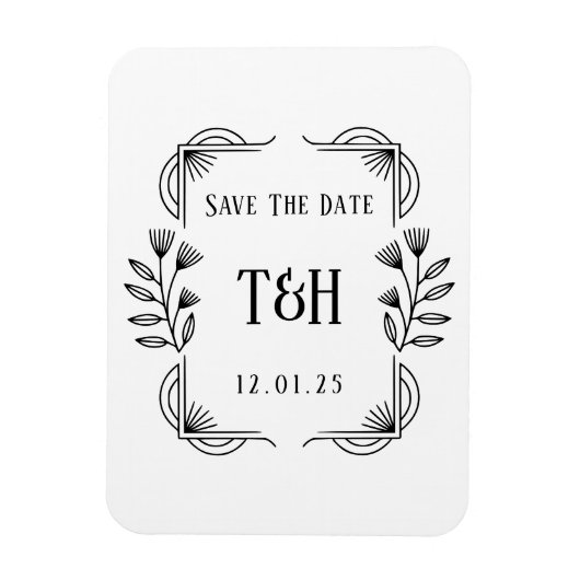 Sla de datum op Custom Art Deco Botanical Monogram Magneet (Verticaal)