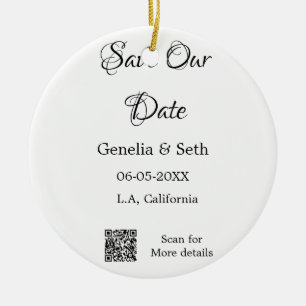 Sla de datum op eenvoudige minimale QR-scancodedet Keramisch Ornament