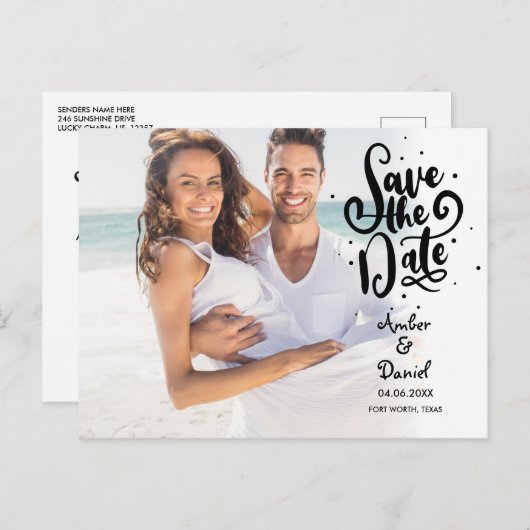 Sla de datum op Elegant script foto ansichtkaart Aankondigingskaart (Voorkant / Achterkant)