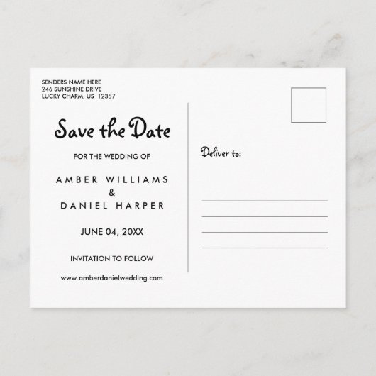 Sla de datum op Elegant script foto ansichtkaart Aankondigingskaart (Achterkant)