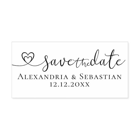 Sla de datum op Elegante scroll harttekst Rubberstempel (Afrduk)