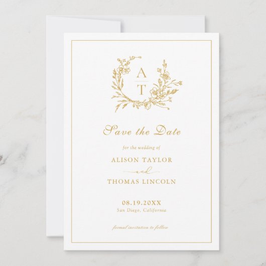 Sla de datum op Formal Crest Gold Script Kaart (Voorkant)