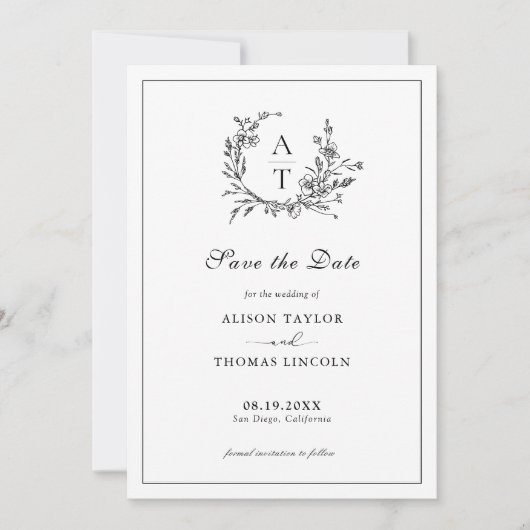 Sla de datum op Formal Crest Zwart-wit Kaart (Voorkant)