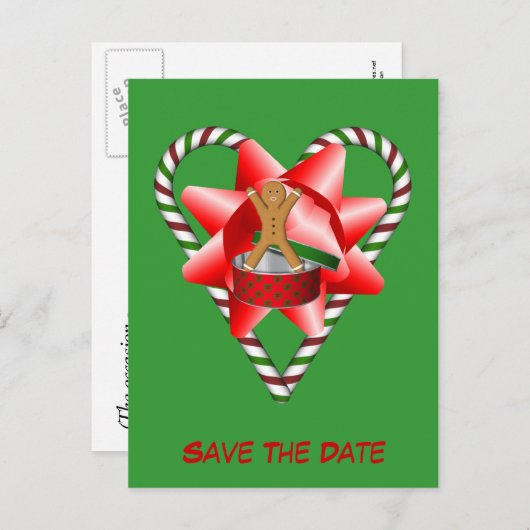 Sla de datum op Gingerbread Cookie Man Holiday Aankondigingskaart (Voorkant / Achterkant)