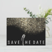 Sla de datum op Glitter Gold Sepia Black Microphon Save The Date (Staand voorkant)