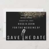 Sla de datum op Glitter Gold Sepia Black Microphon Save The Date (Achterkant)