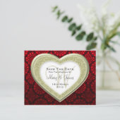 Sla de datum op Glitter Heart Gold Mod Lace Red Aankondigingskaart (Staand voorkant)