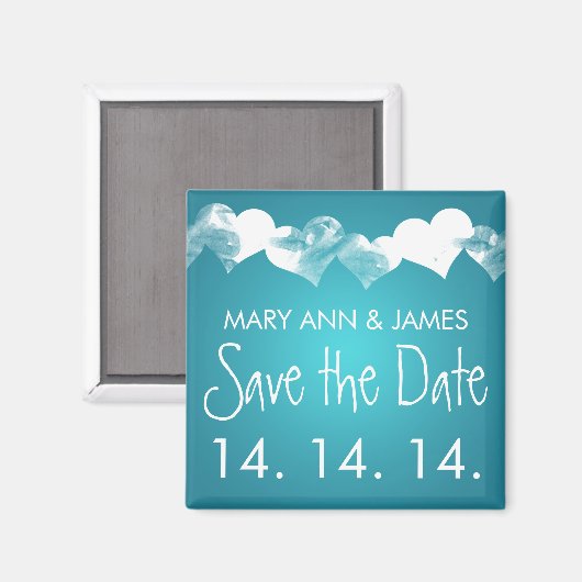Sla de datum op Grunge Hearts Turquoise Magneet (Voorkant / Achterkant)