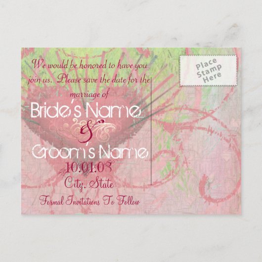 Sla de datum op - Hearts & Swirls Aankondigingskaart (Achterkant)