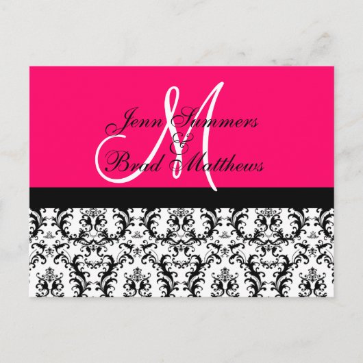 Sla de datum op Hot Pink Monogram Damask Kaart (Voorkant)