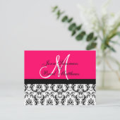 Sla de datum op Hot Pink Monogram Damask Kaart (Staand voorkant)