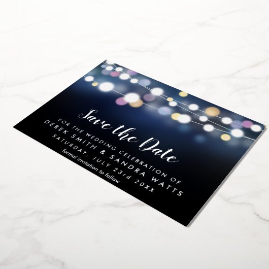 Sla de datum op in lichte letters folie uitnodiging (Gedraaid)