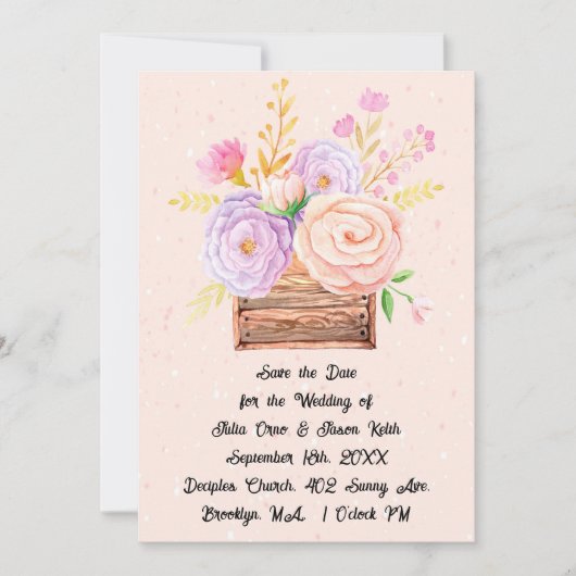 Sla de datum op in Perzikkleurige Bloemen & Rustie Kaart (Voorkant)