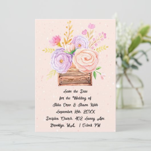 Sla de datum op in Perzikkleurige Bloemen & Rustie Kaart (Staand voorkant)