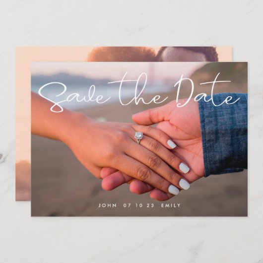 Sla de datum op in wit handschrift 2 Foto Aankondiging (Voorkant / Achterkant)