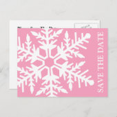 Sla de datum op Jumbo Snowflake (roze / wit) Aankondigingskaart (Voorkant / Achterkant)