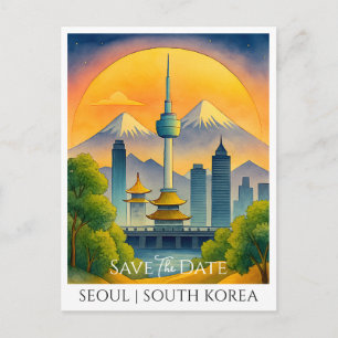 Sla de datum op kaart Seoul Zuid-Korea Aquarel