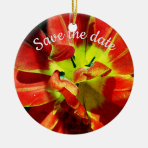 Sla de datum op maat rode bloesem keramisch ornament