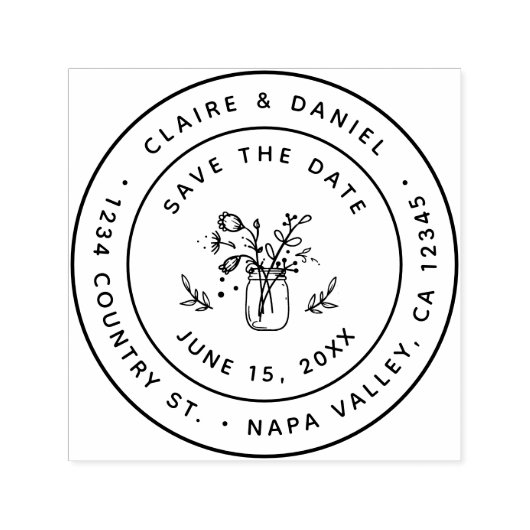 Sla de datum op Mason Jar Retouradres Zelfklevend Zelfinktende Stempel (Design)