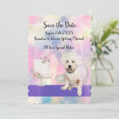 Sla de datum op met knuffelige witte hond kaart (Staand voorkant)