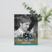 Sla de datum op met UW foto Koper en Blauw Aankondigingskaart (Staand voorkant)