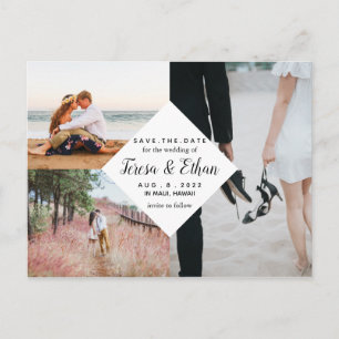 Sla de datum op Modern Diamond Multi Photo Collage Briefkaart