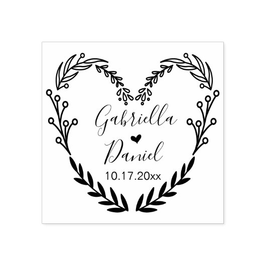 Sla de datum op, Modern Heart Leafy Lijst Rubberstempel (Afrduk)