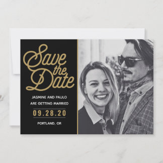 Sla de datum op Modern Script Wedding Photo Card Kaart