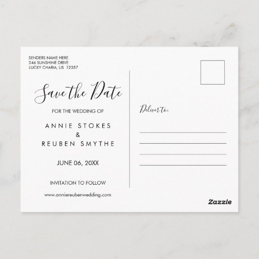 Sla de datum op Moderne Hand Script Foto Briefkaart (Achterkant)