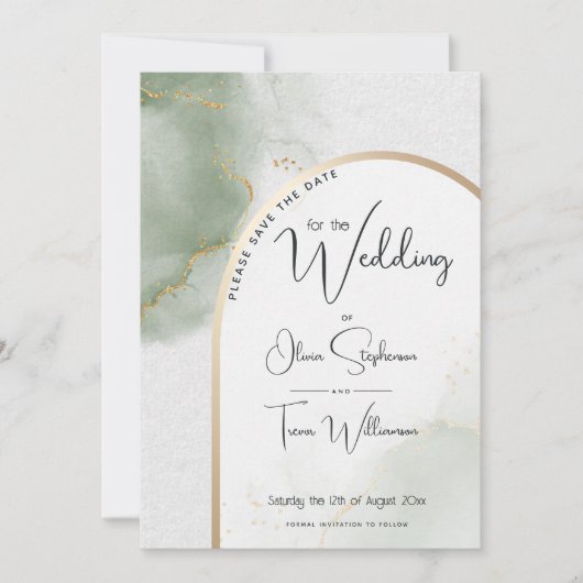 Sla de datum op - Muted Sage Waterverf Arch Kaart (Voorkant)